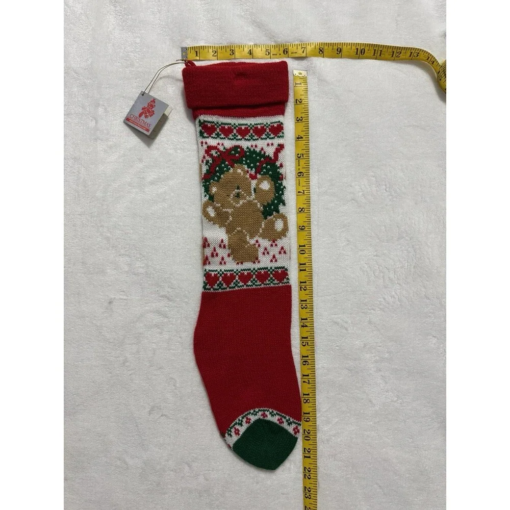Gibson Teddy Hugglesbie Christmas Stocking Knit Teddy Bear Vintage